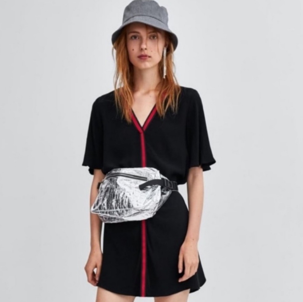 ZARA TRF Black with Red Stripe Dress Size S